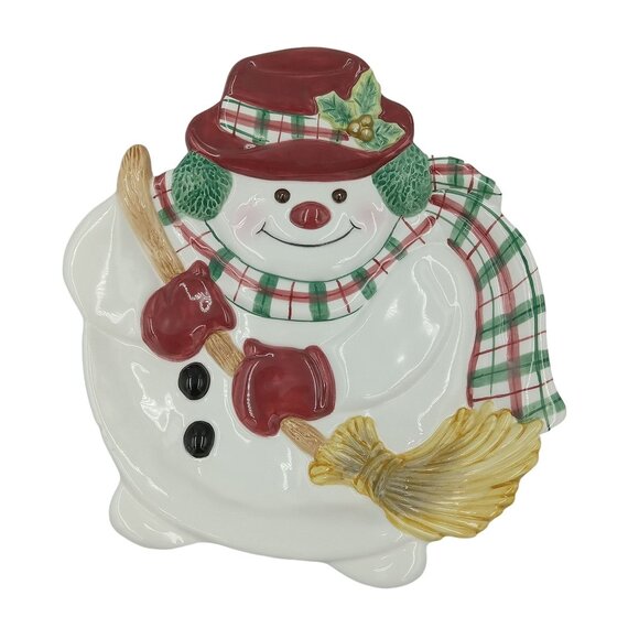 Fitz & Floyd Essentials Snowman Shaped Ceramic Serving Plate Christmas Decor - Picture 1 of 6